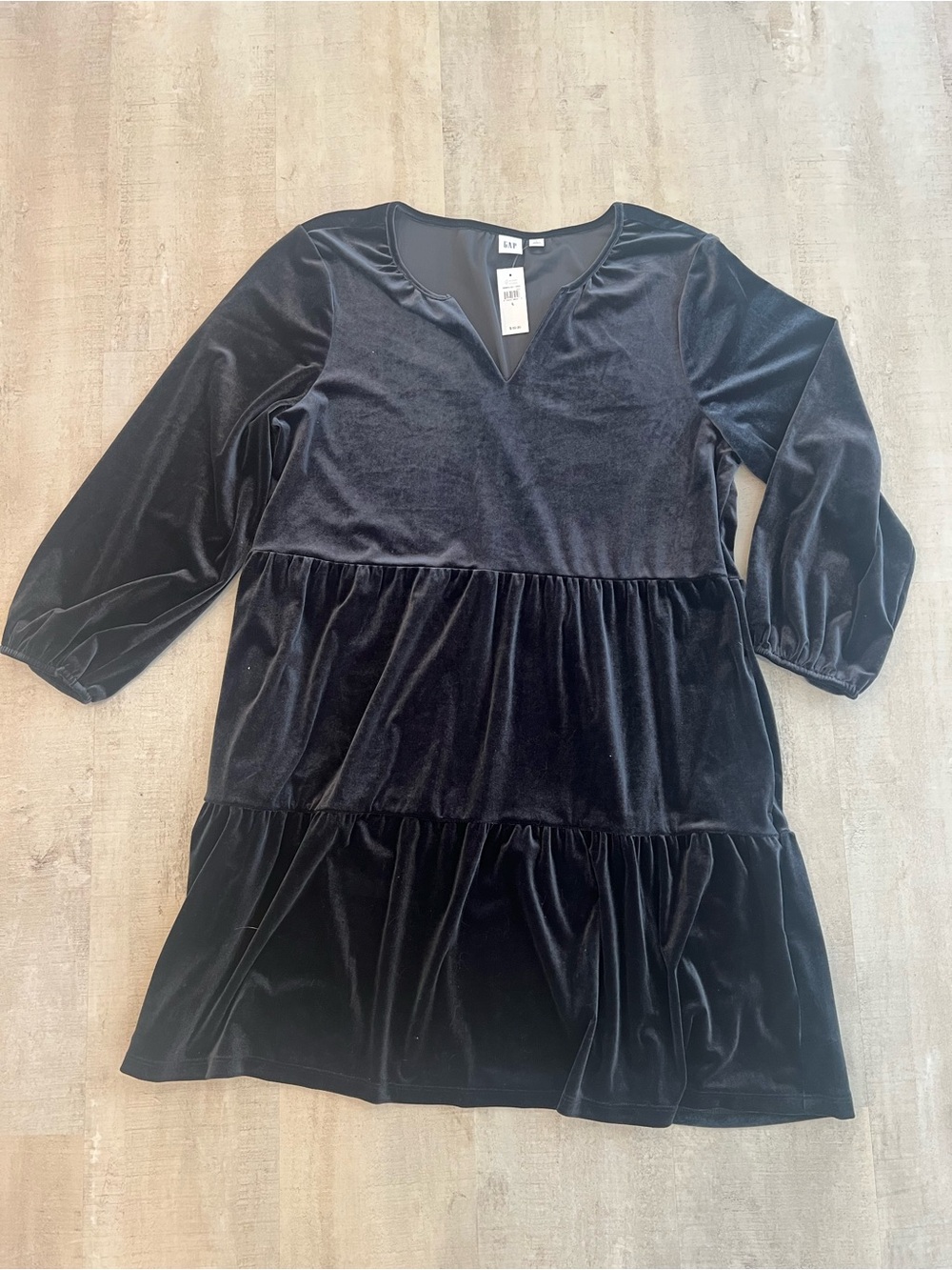 GAP Black Velvet Tiered Long-Sleeve Dress